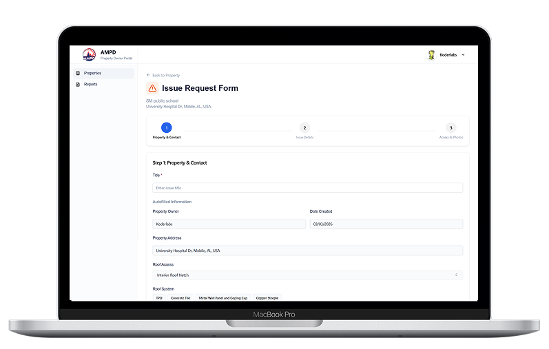 Issue reported — request form on the AMPD dashboard