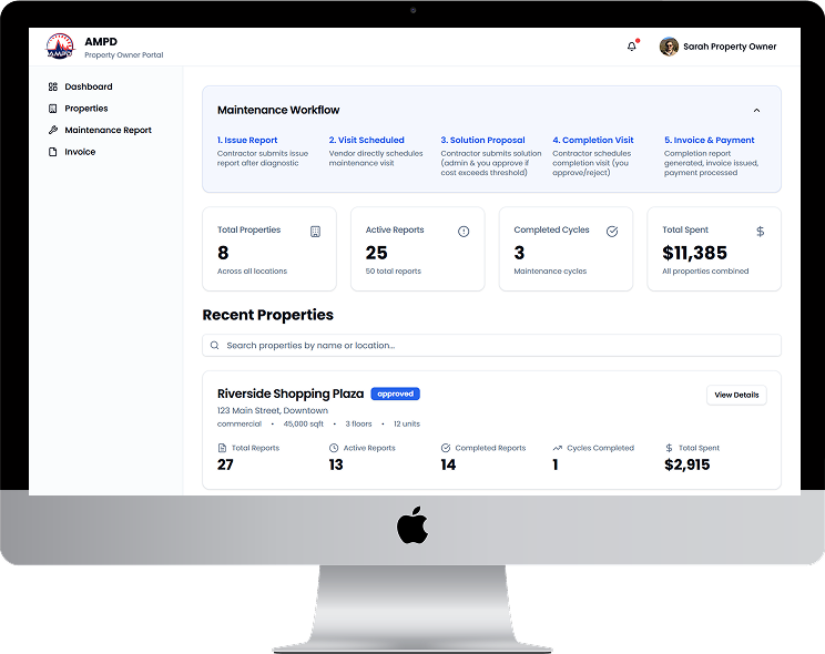 AMPD property dashboard preview on iMac